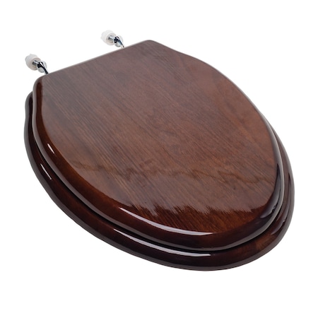 Comfort Seats Designer Wood Seat with Piano Dark Brown Finish, Chrome Hinge, Elongated Closed Front with Cover C2B1E18CH
